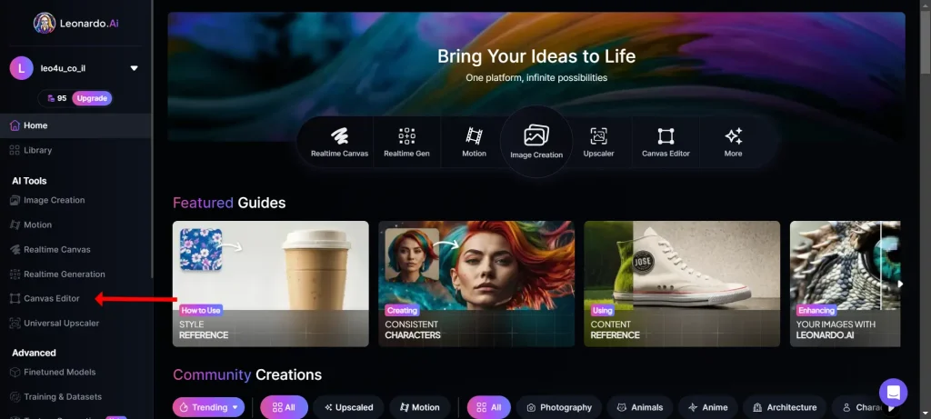 פתיחת Canvas editor